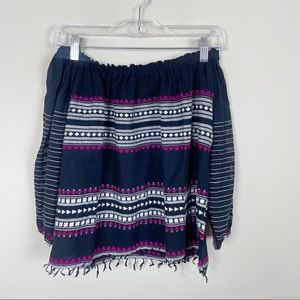 Lemlem Mamo Off Shoulder Top Cotton Wool Gauzy Navy Blouse Size XS